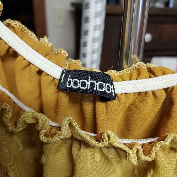 Boohoo off shoulder dress yellow size 20 Swiss dot plus size Dooby skater - Picture 4 of 8